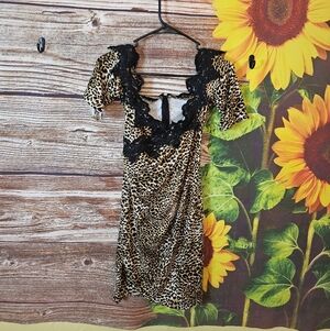 Leopard Print Dress with Black Lace Trim